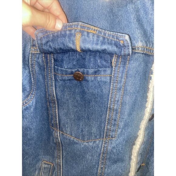 North 40 Men's Sherpa Lined Jacket Men's Blue Button Up Denim Trucker Sz Large - Picture 5 of 11